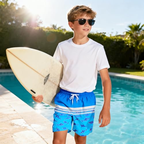 Boys Swim Trunks with Boxer Brief Liner - Shark, 7 Years