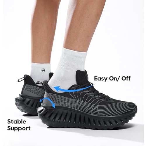 GSLMOLN Men's Black Breathable Lightweight Walking Sneakers 9.5 - Casual Gym Shoes