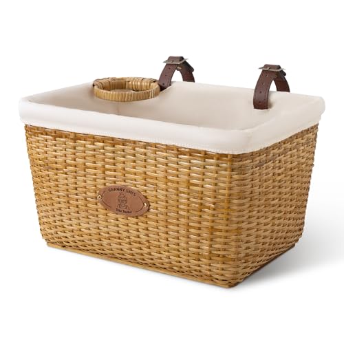 Khaki Wicker Bike Basket Front with Cup Holder for Women & Men