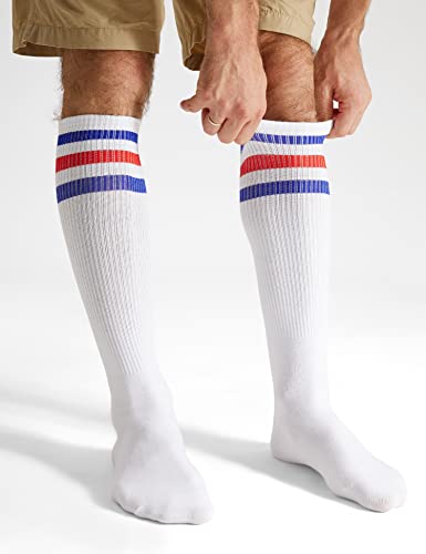 Joulli Knee High Retro Striped Tube Long Socks for Women Men 1-3 Pairs