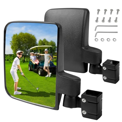 No Drilling Golf Cart Side Mirrors for EZGO, Club Car, Yamaha - Wide View, Foldable