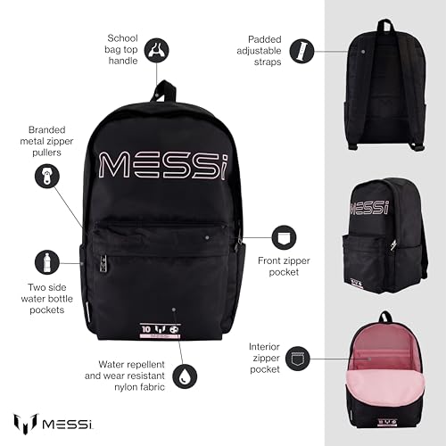 Messi Kids Backpack with Pockets & Adjustable Straps - Black/Pink, One Size