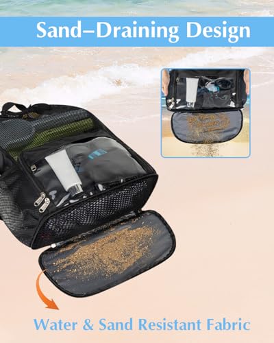 Ecosmile Drawstring Beach Backpack with Shoe Compartment & Wet Pocket - Black