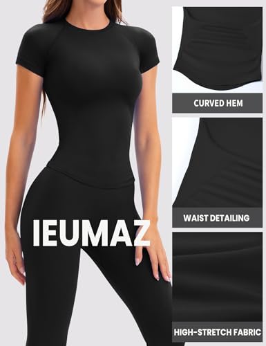Ieumaz Women's Black Medium Gym Workout Compression T-Shirt