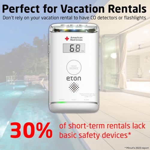 American Red Cross by Eton Carbon Monoxide Detector with10-Year Battery, Digital Display, LED Status Indicator, Emergency LED Flashlight and Energizer Batteries. Plug-in with Battery Back-up