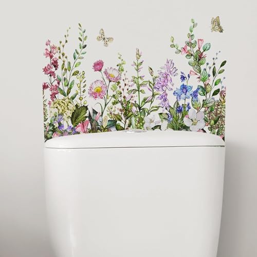 Green Plant Leaves Flowers Toilet Stickers -DIY Removable Waterproof Sticker -Green Leaf Floral Toilet Lid Decals Bathroom Cistern Decor -Sticker for Cistern Decor