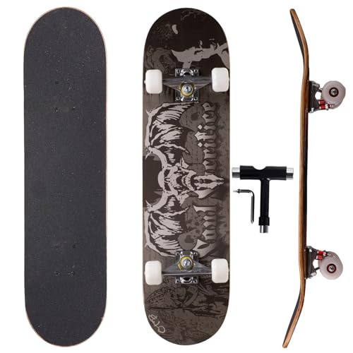 vigvitspo 31 inch Complete Skateboard in Gray – 9-Layer Maple Deck, 97A PU Wheels, Fully Assembled for Beginners