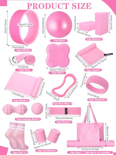 17-Piece Pink Yoga Essential Kit for Beginners - Complete Set