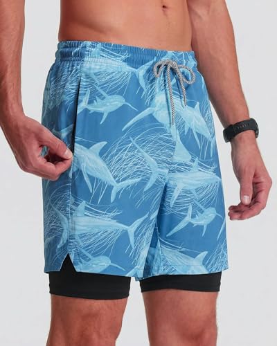2 in 1 Mens 5" Swim Trunks Bathing Suit with Compression Liner