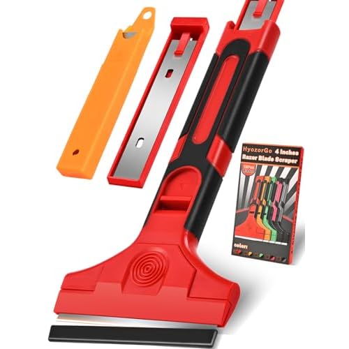 Razor Blade Scraper with Long Handle, 4 Inch Scraper with 15 Pcs Razor Blades, Scrapper for Cleaning Glass Windows, Tile Walls/Floors, Kitchen Stove Top/Oven/Cooktop, Paint/Sticker/Caulk Remover Tool