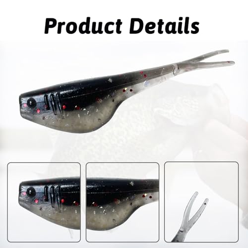 Split-Tail Crappie Lures - 24pcs Soft Plastic Lures - Black