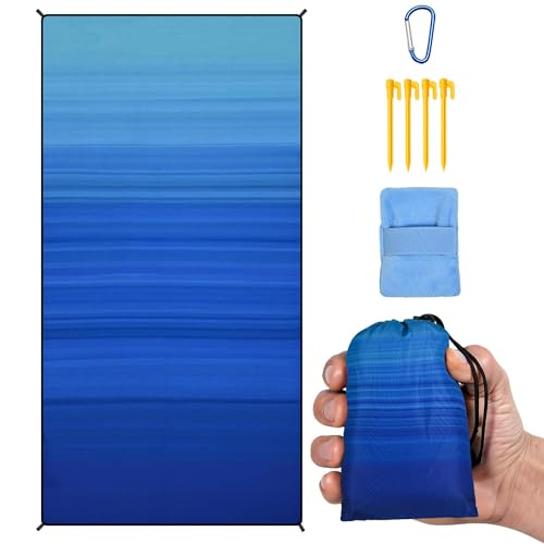 AISPARKY Striped Blue Green Gradient Pocket Waterproof Sandproof Beach Blanket 39" x 79"