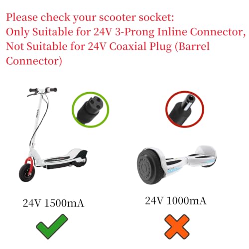 EGK 24V Replacement Charger for Razor E-Scooters & Dirt Bikes - Black, 6.6FT