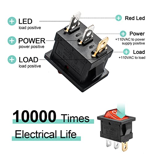 5 Pack DC 12V-24V 20A Red LED Boat Rocker Toggle Switch