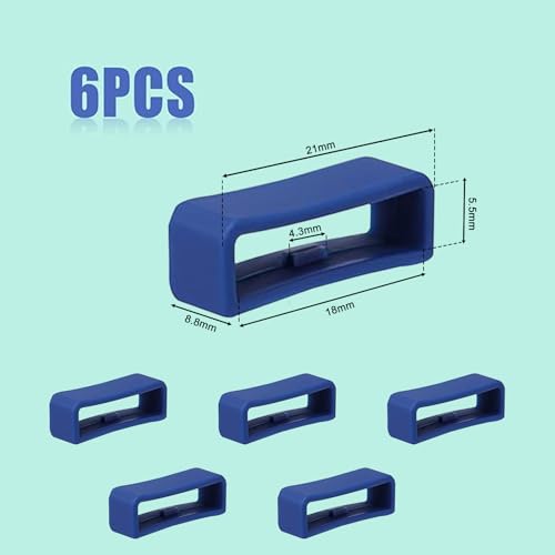 18mm Silicone Watch Band Keeper Loop - 6 Piece Set, Dark Blue