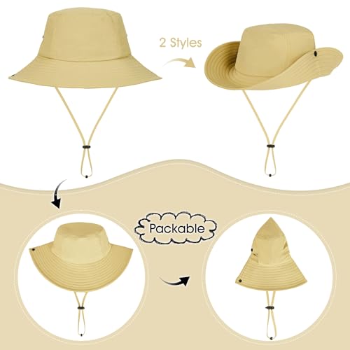 Kids Sun Hat UPF 50+ Waterproof Light Khaki Bucket Hat 8-15 Years