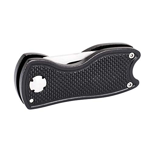 Golf Divot Repair Tool - Foldable Metal with Magnetic Marker - Black Fish