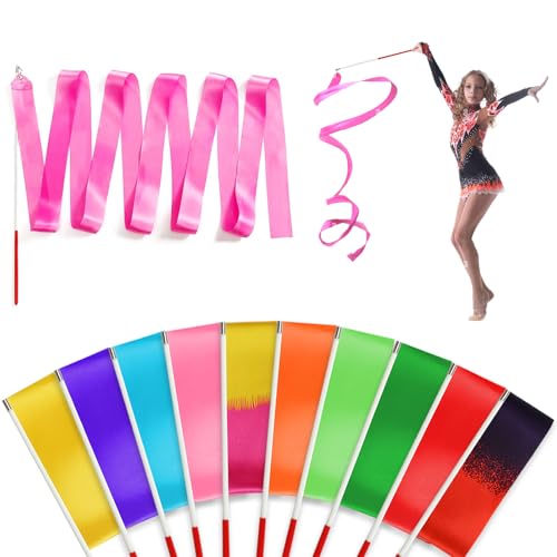 10 Pcs Dance Ribbons Set - Rainbow Gymnastics Ribbon Wands