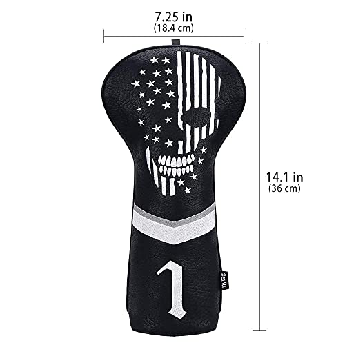 Caiobob Skull Golf Head Covers Set for Drivers - Black Synthetic Leather Skeleton Design