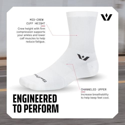 Swiftwick ASPIRE Mid-Crew Socks for Running & Cycling Men & Women, Medium White Circuit