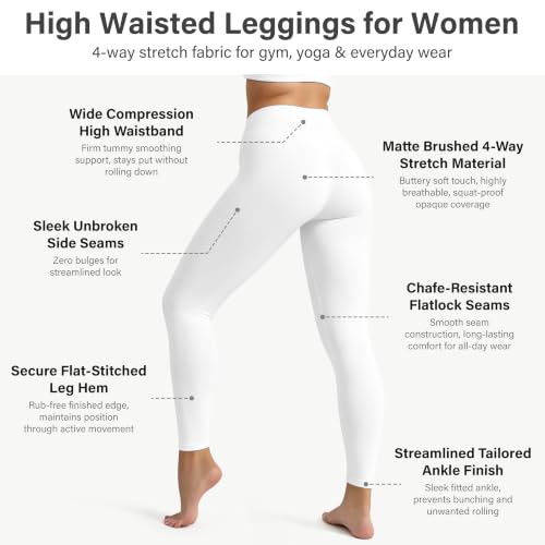 High Waisted Leggings for Women - Soft Tummy Control - Black - Small-Medium