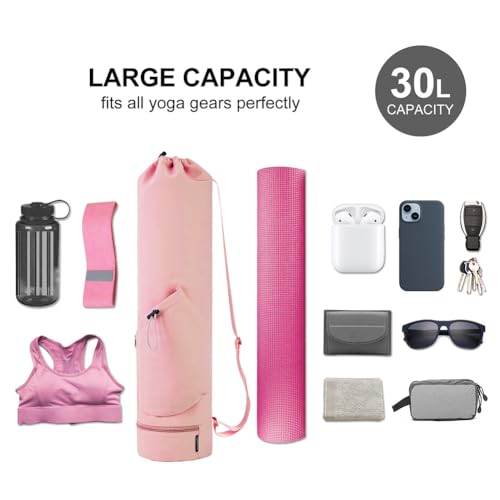 Pink Yoga Mat Bag with Water Bottle & Wet Pocket - PUXING