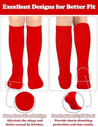 Kids Soccer Socks for 6-9 Years - Pure Red Cotton Youth Sports Socks