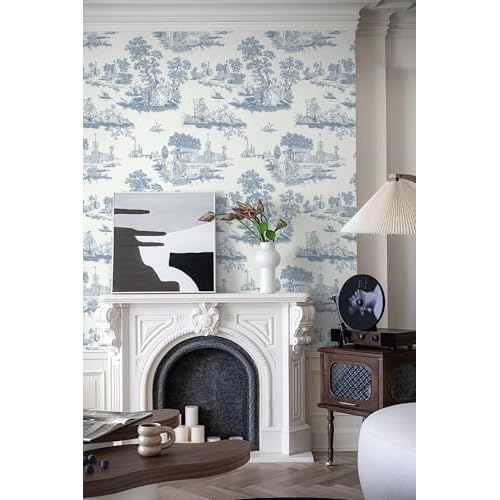 HeloHo Peel and Stick Wallpaper Blue and White Toile Contact Paper Vintage French Wall Paper Removable Self Adhesive Stick on Wallpaper for Bedroom Bathroom 17.3" X 78.7"