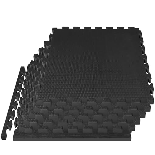 Mat Block Interlocking Foam Puzzle Tiles 24 sq ft, 0.75 Inch Thick, Black Gym Flooring