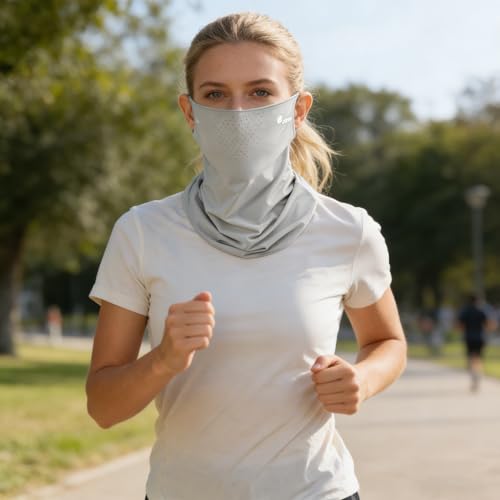 UV Protection Face Mask - Breathable Cooling Bandana - Light Gray, Medium
