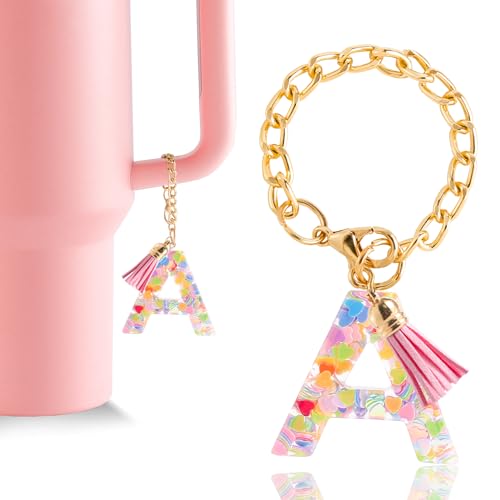 Initial Letter Keychain Charm for Tumbler Handle - Pink Letter A
