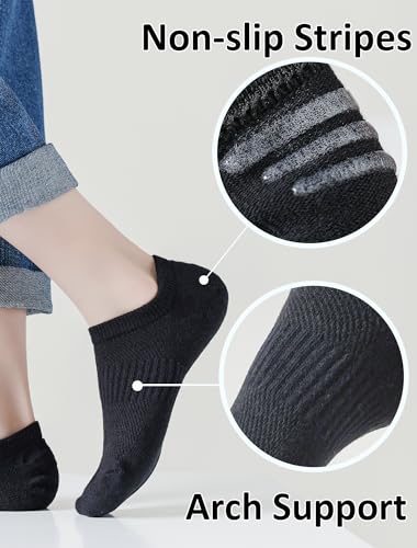 Kids No Show Athletic Socks - Cotton Ankle Socks, 4 Pairs, 5-8 Years, Black/White/Grey