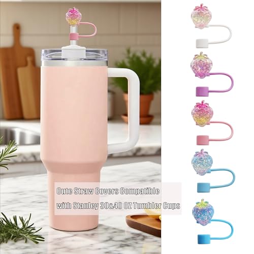5-Piece 10mm Silicone Strawberry Straw Cover Set for Tumblers - Strawberry-A