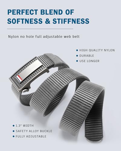 Adjustable Nylon Golf Belt for Men - Grey, Size M (37"-43")
