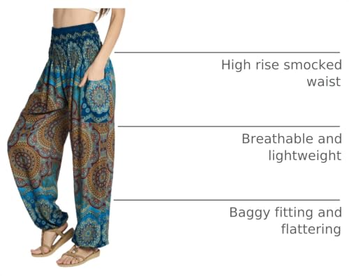 Tranquil Threads High-Waisted Boho Yoga Pants for Women - Bluish, Medium