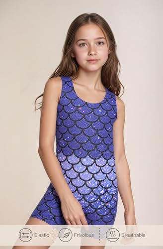 Gymnastics Leotards for Girls - Sparkly Biketards Set with Scrunchies