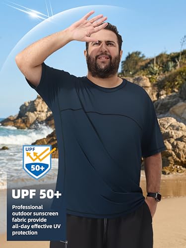 Arcweg Men's Big & Tall Navy Blue UPF 50+ Sun Protection Rash Guard T-Shirt XL-6XL