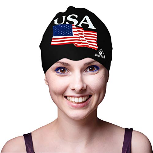 Latex Swim Cap - USA Black - One Size - Keeps Hair Dry & Comfortable