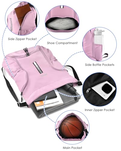 Pink Reflective Soccer Drawstring Backpack with Ball & Shoe Compartments