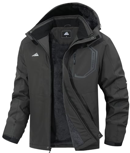 Men's Waterproof Ski Jacket with Fleece Lining and Hood