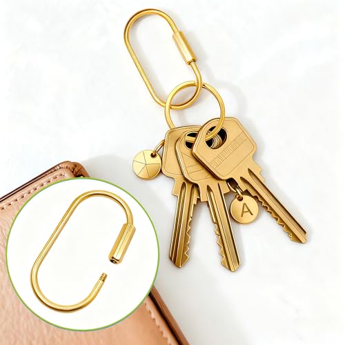 Brass Key Ring Set – Gold Carabiner Clips with 4 Rings, 2 Pack