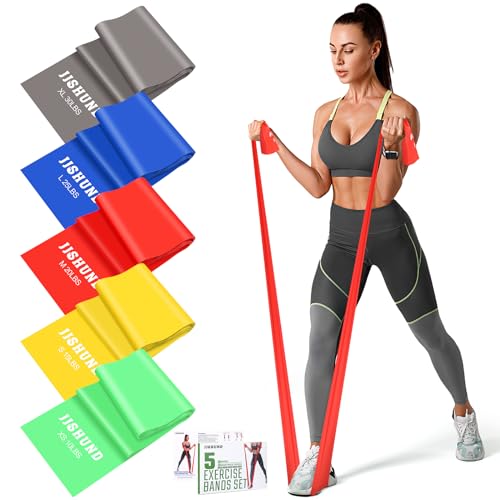 5-Piece Resistance Bands Set - Elastic Stretch Bands for Home Gym - Gray, Blue, Red, Yellow, Green
