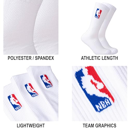 NBA Men's Cushioned Crew Socks - 6 Pack - White Red Blue