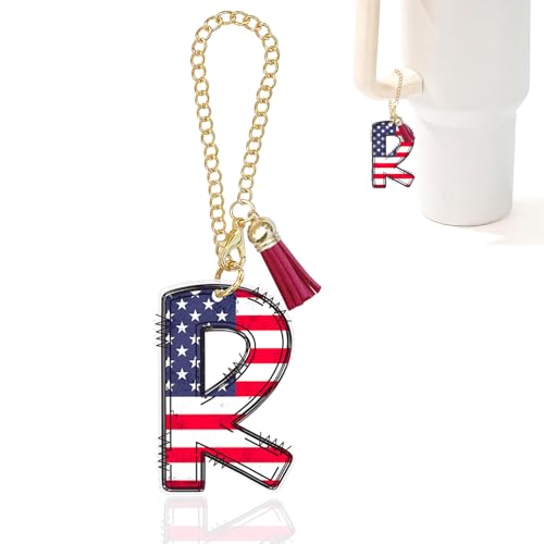 Letter A-Z Water Bottle Charm for Tumblers - American Flag R