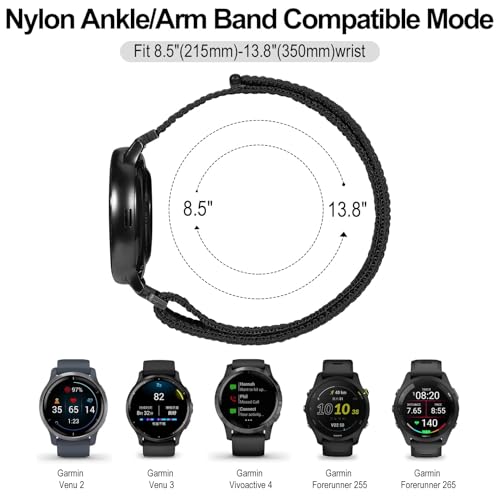 22mm Sport Ankle/Arm Band - Quick Release Nylon Strap - Black - 8.3-14.2 inches