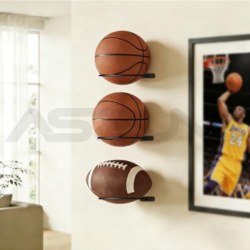 Wall-Mounted Ball Holder Rack - 2 Pack, 6 Inch - Black