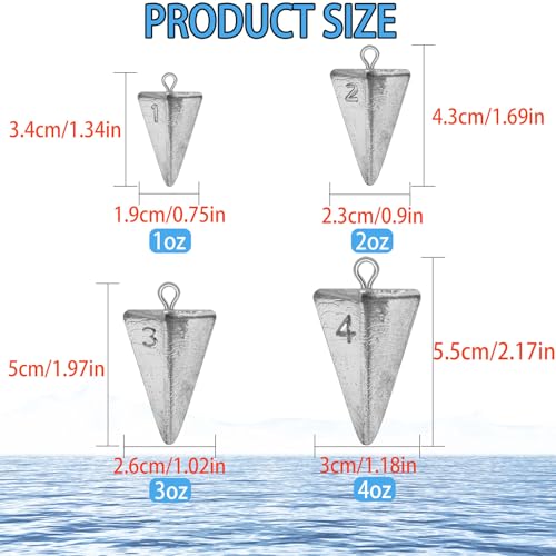 Pyramid Fishing Sinkers Kit - 1 Ounce, 10PCS Durable Weights