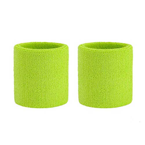 Athletic Cotton Terry Cloth Wristbands - Neon Green Sweatbands (1 Pair)