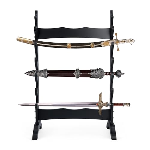 Lukar 6 Tier Wooden Sword Stand Classic Floor Display for Katana Samurai Wakasashi & Lightsaber