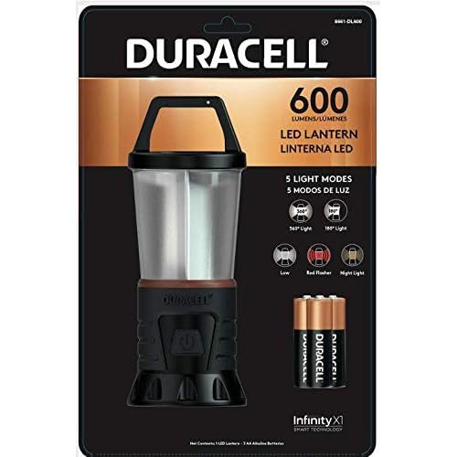 Duracell 600 Lumen LED Lantern with 360¡Æ & 180¡Æ lighting for Camping, Fishing, & Emergency Use - 5 Modes and 3-AA Batteries Included
